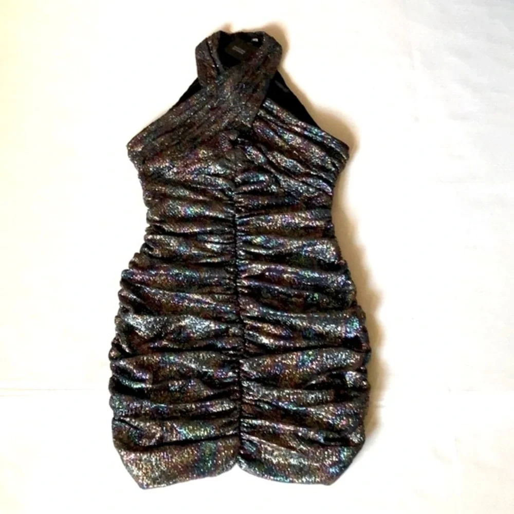 ZARA Metallic Draped Mini Dress/NWT - Picture 3 of 15
